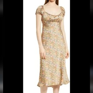 Amuse Society Floral Scoop Neck Midi Dress in Green